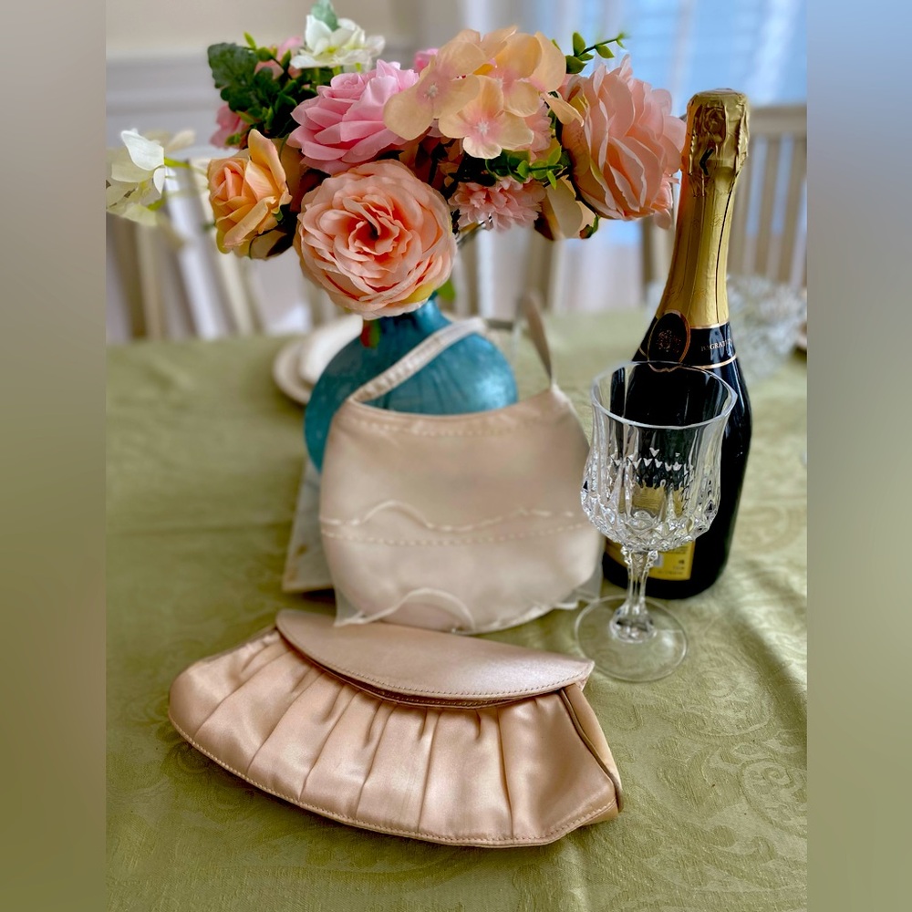 Bundle: two cute pearl/ light cream satin bags for special occasions